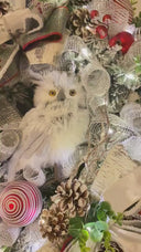 Flocked Winter Owl Wreath: Holiday Door Hanger with Pinecones & Berries