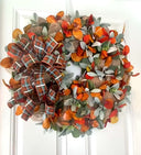 Fall Lambs Ear Burlap Wreath, with flower and size options