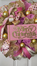 Elegant Pink & Gold Christmas Wreath