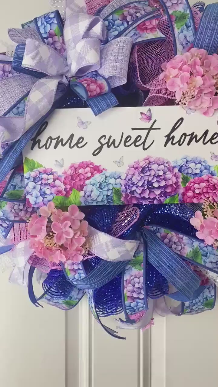 Hydrangea Farmhouse Wreath: Spring Summer Deco Mesh, Color Options
