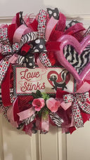Love Stinks Valentine Wreath: Furry Skunk Heart, Zebra Print