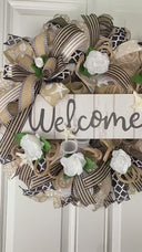 Beach Welcome Wreath, Neutral Deco Mesh, Farmhouse Front Door Decor