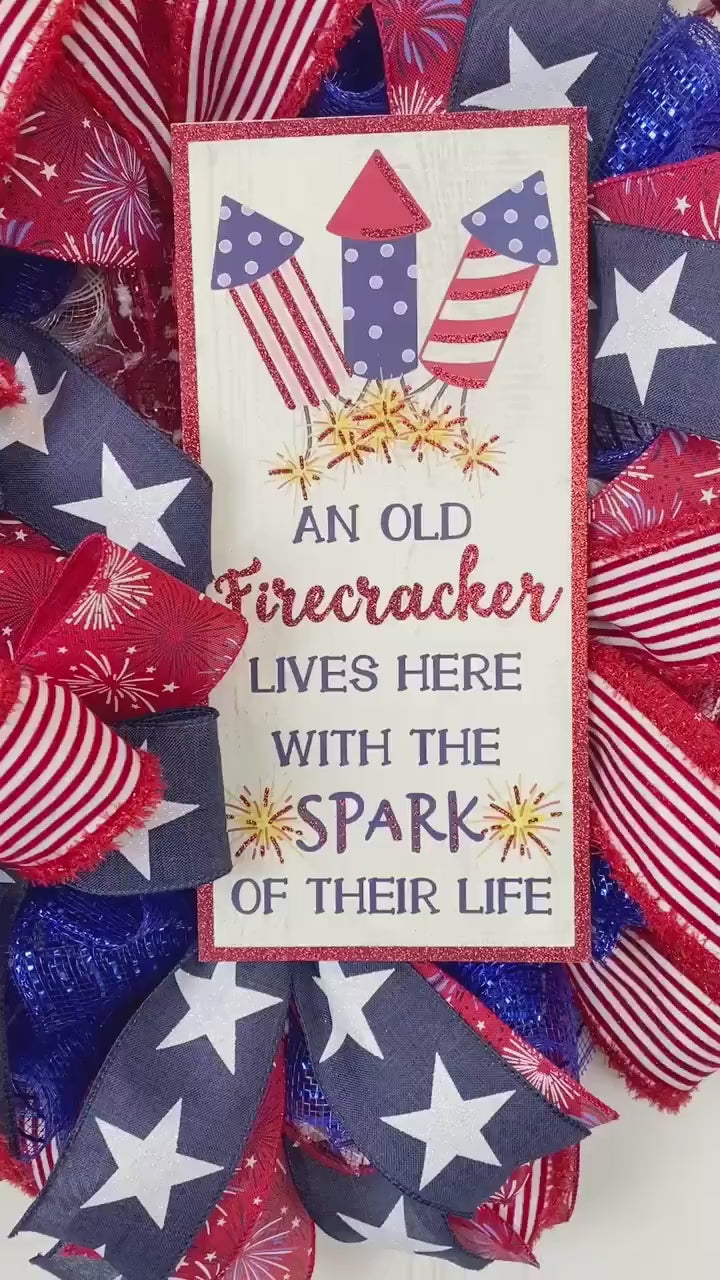 Firecracker Patriotic Wreath: Red, White, and Blue Decor