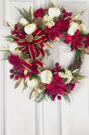 Elegant Poinsettia Christmas Wreath with Golden Leaves & Cedar Accents