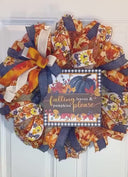 Fall Wreath, Farmhouse Pumpkin, Blue And Orange,  Autumn Harvest Party, Thanksgiving Porch Decor