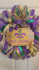 Mardi Gras Wreath: Glittered Deco Mesh, Front Door Decor (25" x 7")