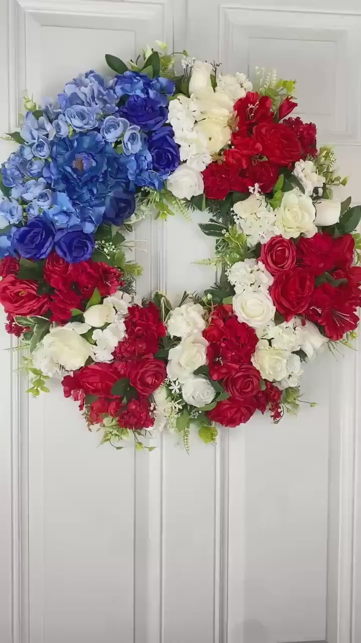 Floral American Flag Wreath: Patriotic 4th of July Decor