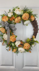 Peony Butterfly Wreath: Farmhouse Grapevine Front Door Decor