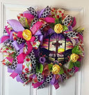 He Is Risen Easter Wreath: Stained Glass Cross, Spring Ranunculus