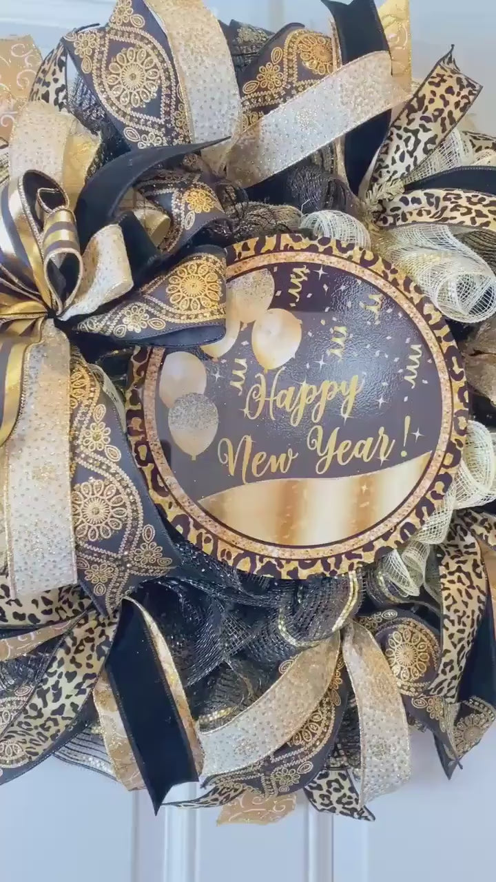 Elegant New Years Wreath, Happy New Year Party Decor, Wreath for front door, New Years Party Decor, Double Door