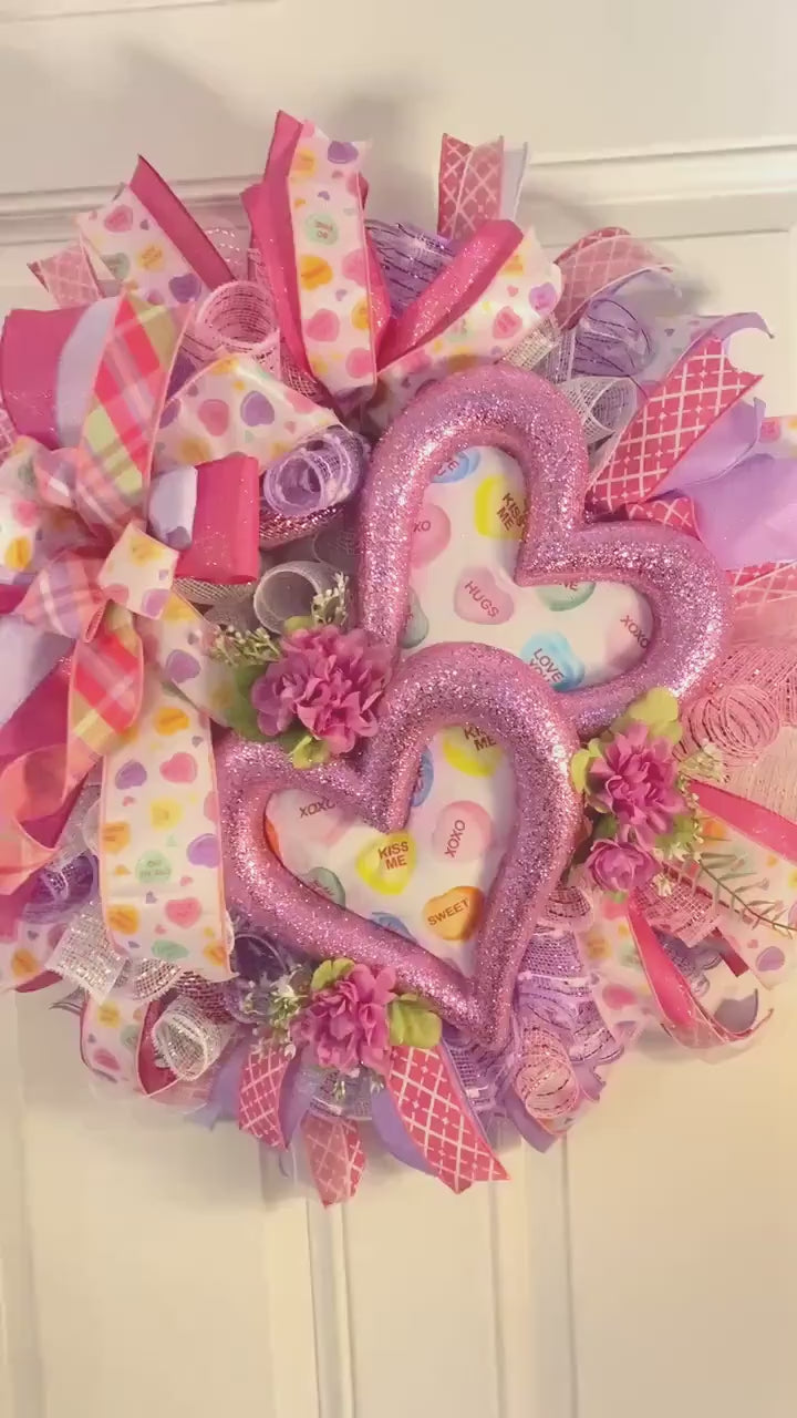 Candy Heart Valentine Wreath: Pastel Colors, Conversation Hearts