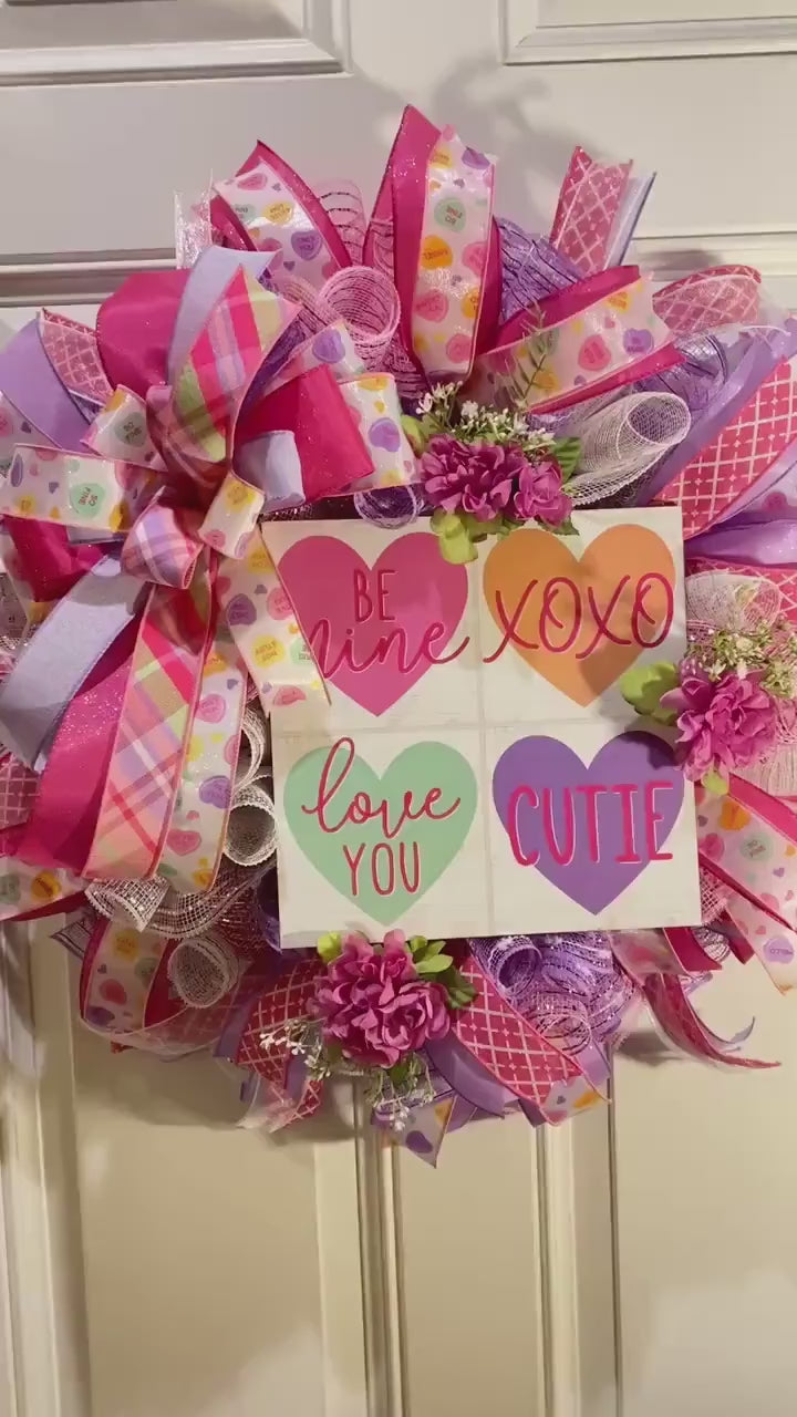 Valentine Wreath, Gifts for her, Candy Conversation Hearts