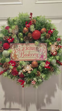 Pre-lit Gingerbread Wreath, Christmas wreath, Holiday Decor, Evergreen