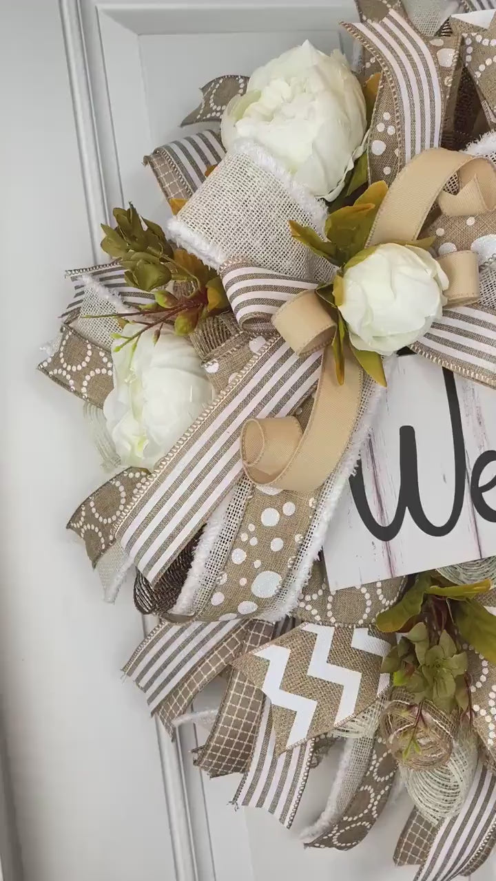 Neutral Peony Wreath: Farmhouse Front Door Decor