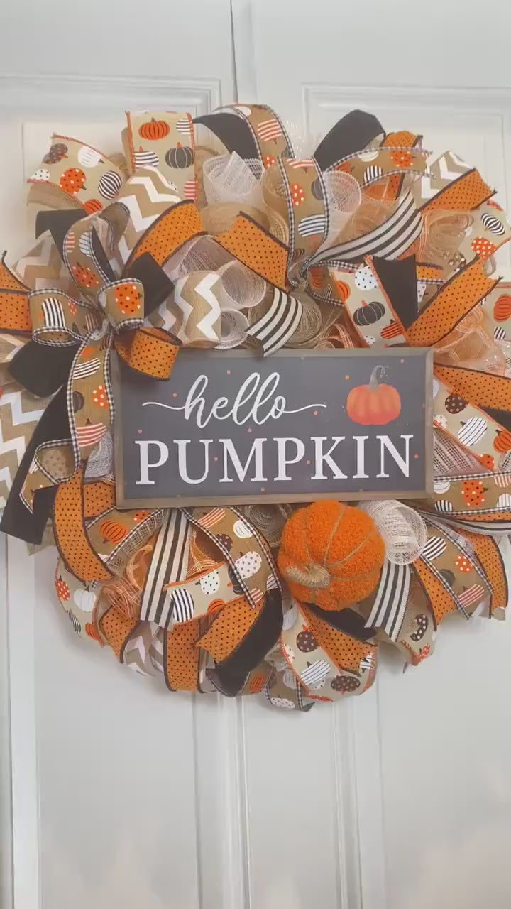 Pumpkin Wreath, Fall Halloween Wreath Front Door, Autumn, Home Decor