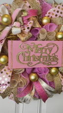 Elegant Pink & Gold Christmas Wreath