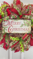 Christmas wreath Lime and Red Decor Merry Christmas Winter Porch