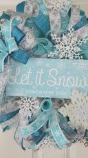 Teal & Silver Snowflake Winter Wreath: Elegant Holiday Door Decor