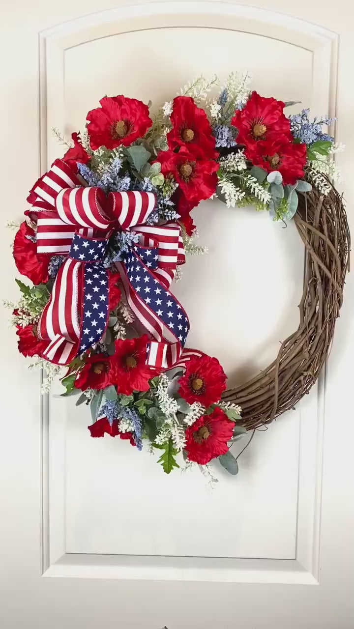 Poppy Patriotic Wreath: Deluxe Flag Decor, Red, Cream & Blue
