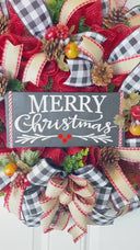 Buffalo Plaid Christmas Wreath: Apple Pinecone Williamsburg Style