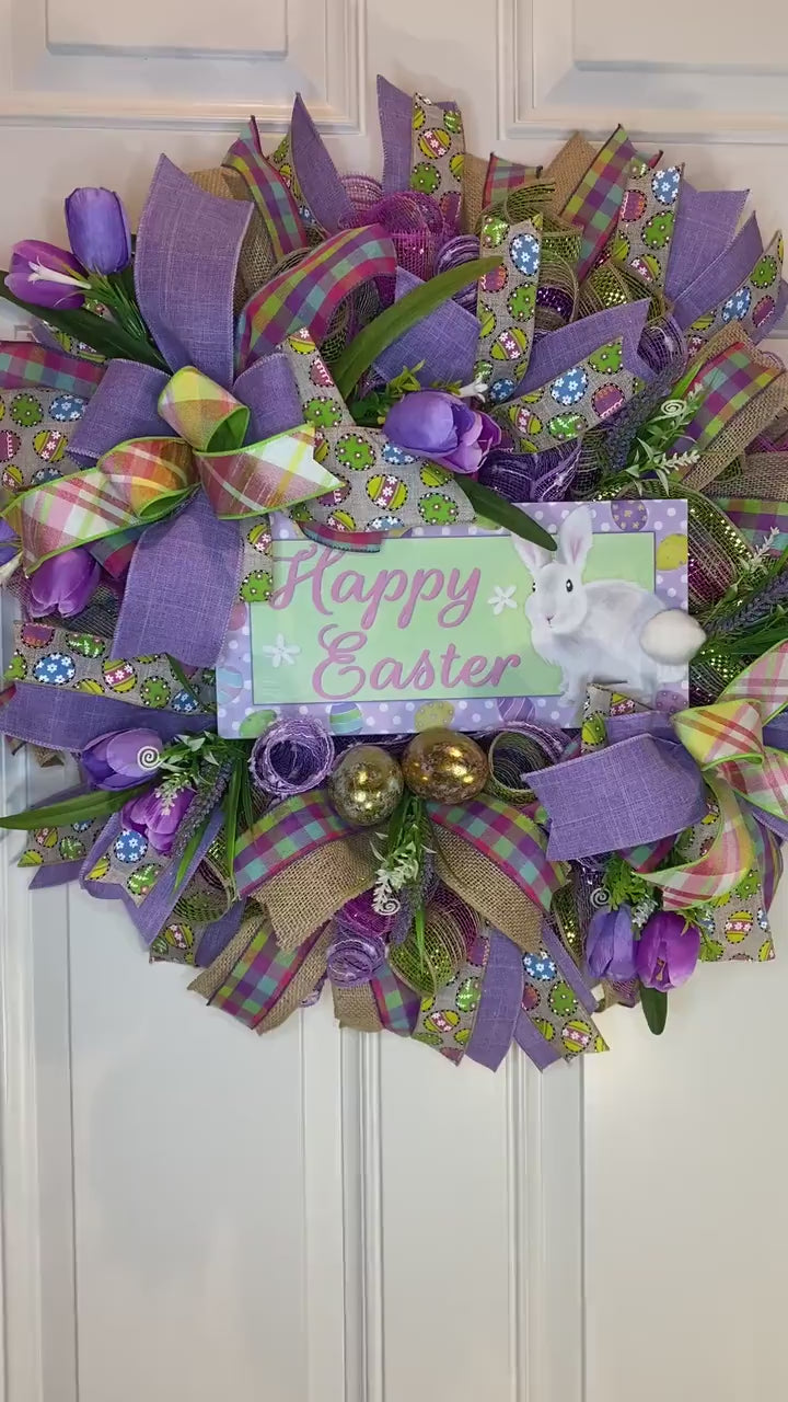 Elegant Tulip Easter Wreath, Spring Wreath for front door, Happy Easter, Tulip Wreath, Deco Mesh Wreath, Easter, Front Door Wreath