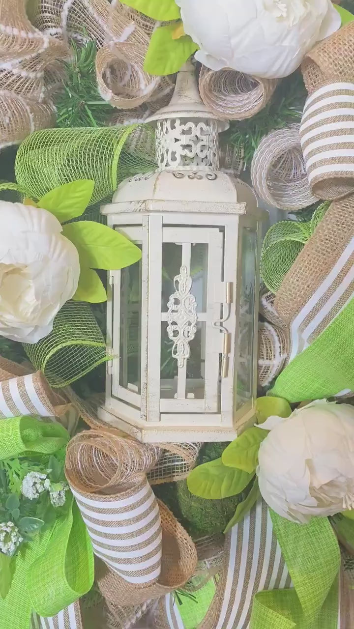 Lantern Peony Wreath: Farmhouse Summer Door Decor