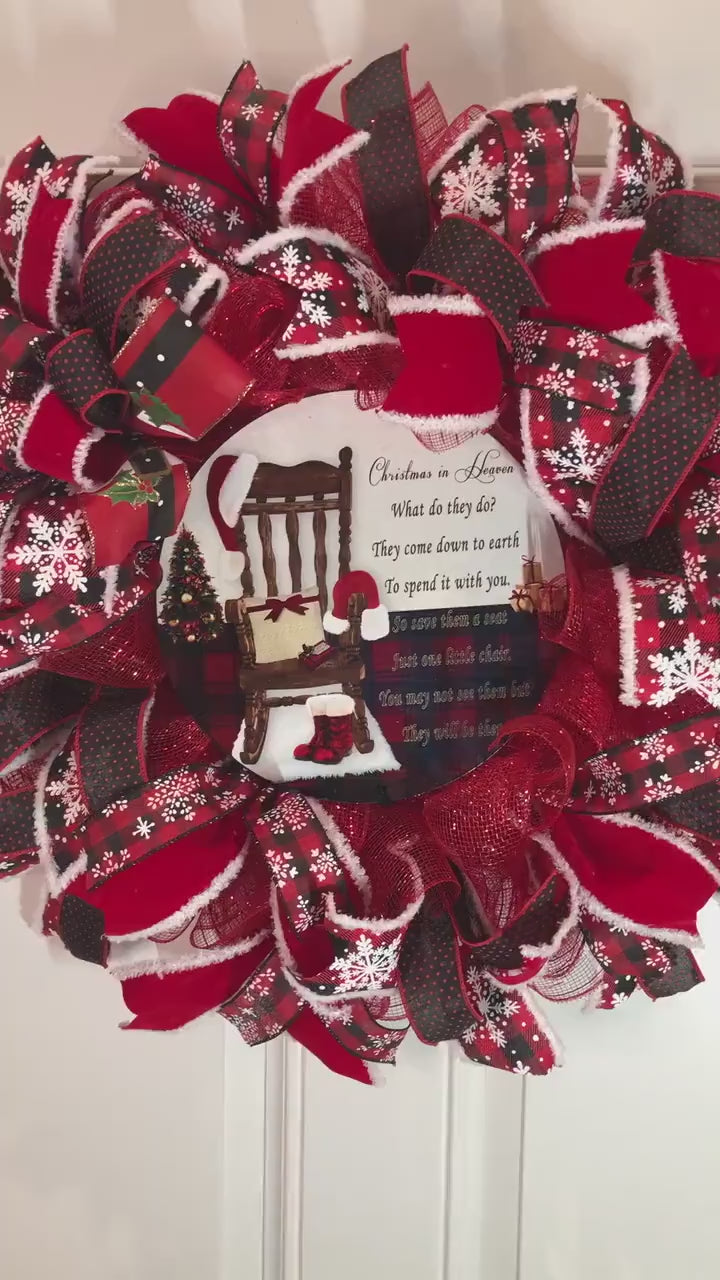 Christmas in Heaven Wreath: Buffalo Check Deco Mesh, Memorial Wreath