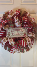 Candy Land Gingerbread Christmas Wreath, Holiday Bakery Front Door Decor, Peppermint Ribbon