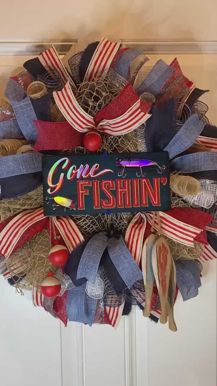 Fishing Wreath, Sports Decor, Gift for Dad