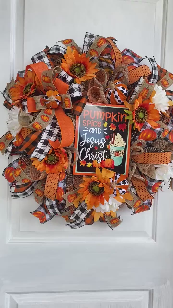 Fall Wreath, Farmhouse, Pumpkin Spice Jesus Christ, Christian Wreath, Thanksgiving Decor, Mesh Wreath