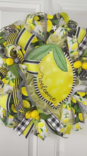 Lemon Bee Summer Wreath: Yellow & Black Farmhouse Door Decor