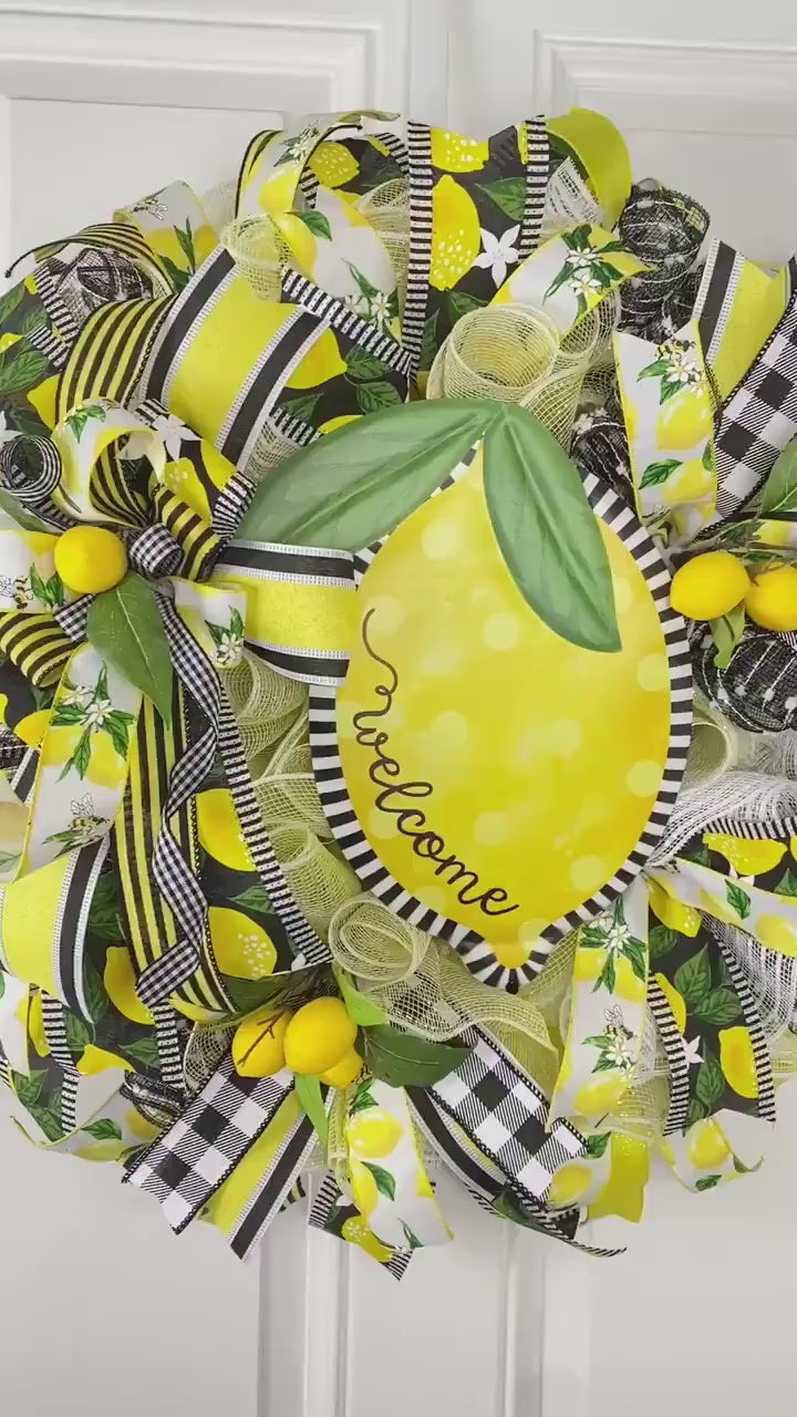 Lemon Bee Summer Wreath: Yellow & Black Farmhouse Door Decor