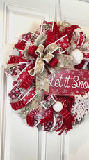 Snowflake Christmas Wreath, Farmhouse Winter Door Decor