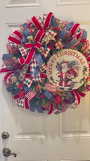 XL Santa Christmas Wreath: Rustic Holiday Front Door Decor