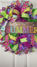 Hello Summer Wreath, Vibrant Porch Decor, Front Door