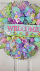 Spring Bunny Wreath: Pastel Easter Egg Welcome Decor