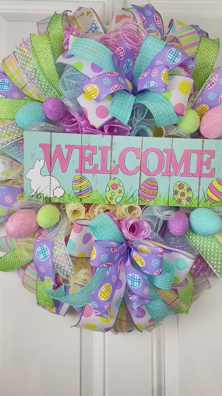 Spring Bunny Wreath: Pastel Easter Egg Welcome Decor
