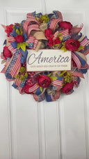 Rustic Patriotic Wreath: Farmhouse Flag Decor with Peonies