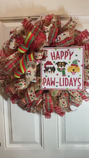 Christmas Wreath, Dog Lover, Happy Paw-lidays, Double Door, Christmas deco mesh wreath, Large Christmas Wreath for front door