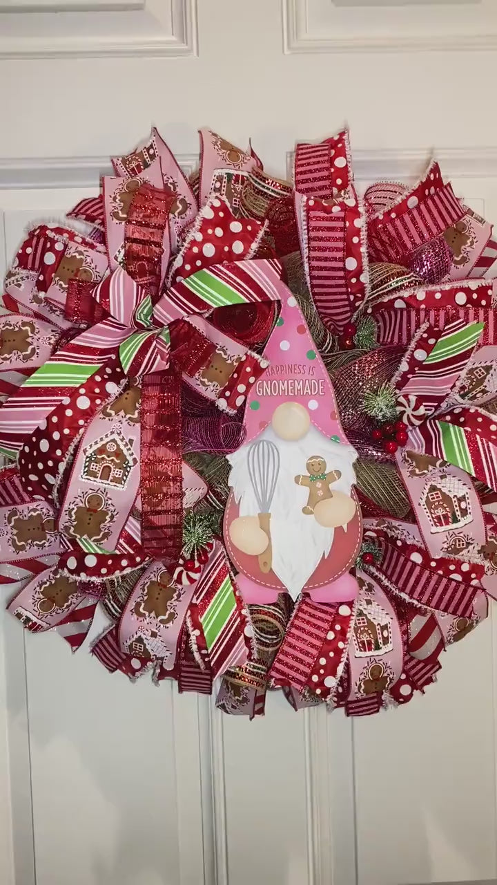 Gingerbread Wreath, Christmas Decor, Gnome,  Door, Christmas deco mesh wreath, Gingerbread bakery, Large Christmas Wreath for front door
