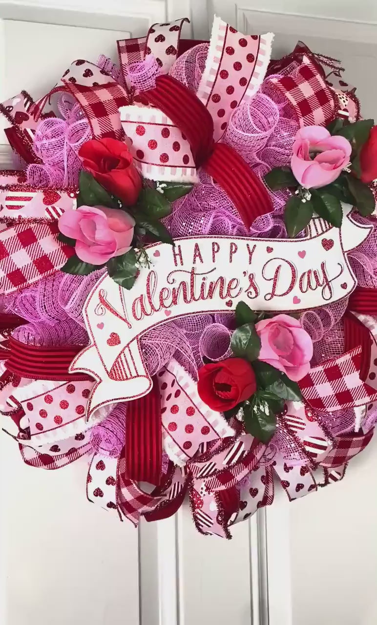 Elegant Valentine Wreath: Rose Decor, Romantic Gift