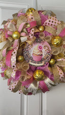 Elegant Pink & Gold Valentine Wreath