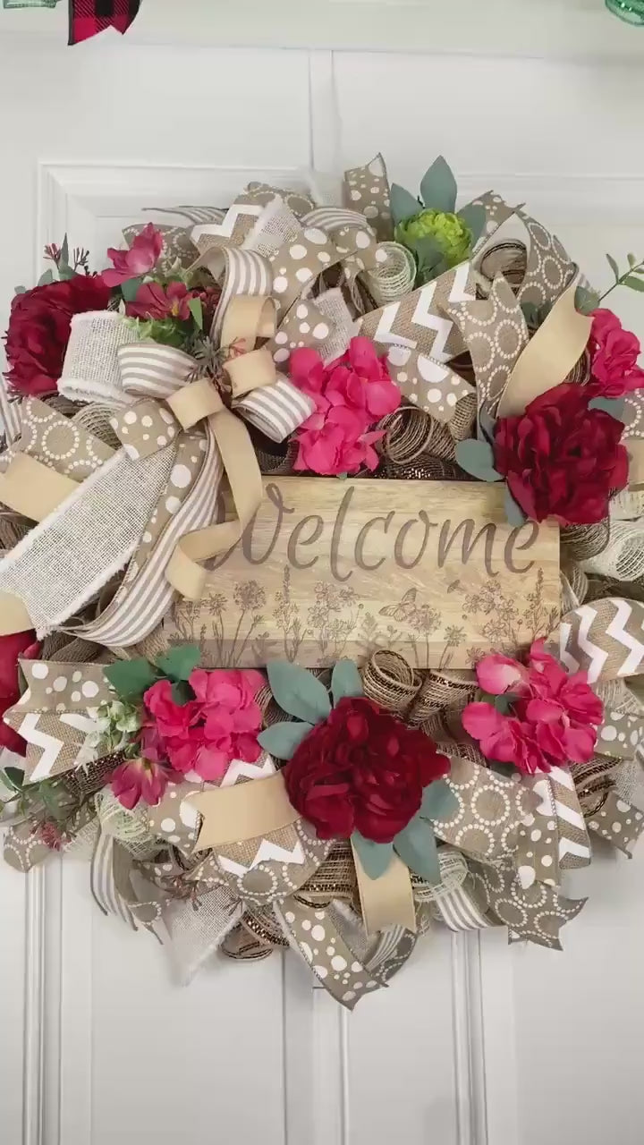 Everyday Wreath Front Door, Rose Hydrangea Wreath, Farmhouse Wreath for Every Season, Spring Wreath, Summer Deco Mesh