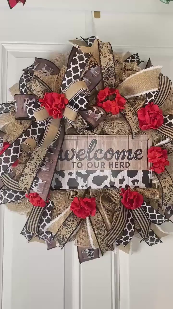 Everyday Cow Wreath Front Door, Welcome to our Herd, Farmhouse Wreath for Every Season