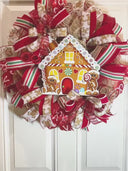 Christmas Wreath, Gingerbread Wreath, deco mesh wreath, Gingerbread House, Large Christmas Wreath for front door