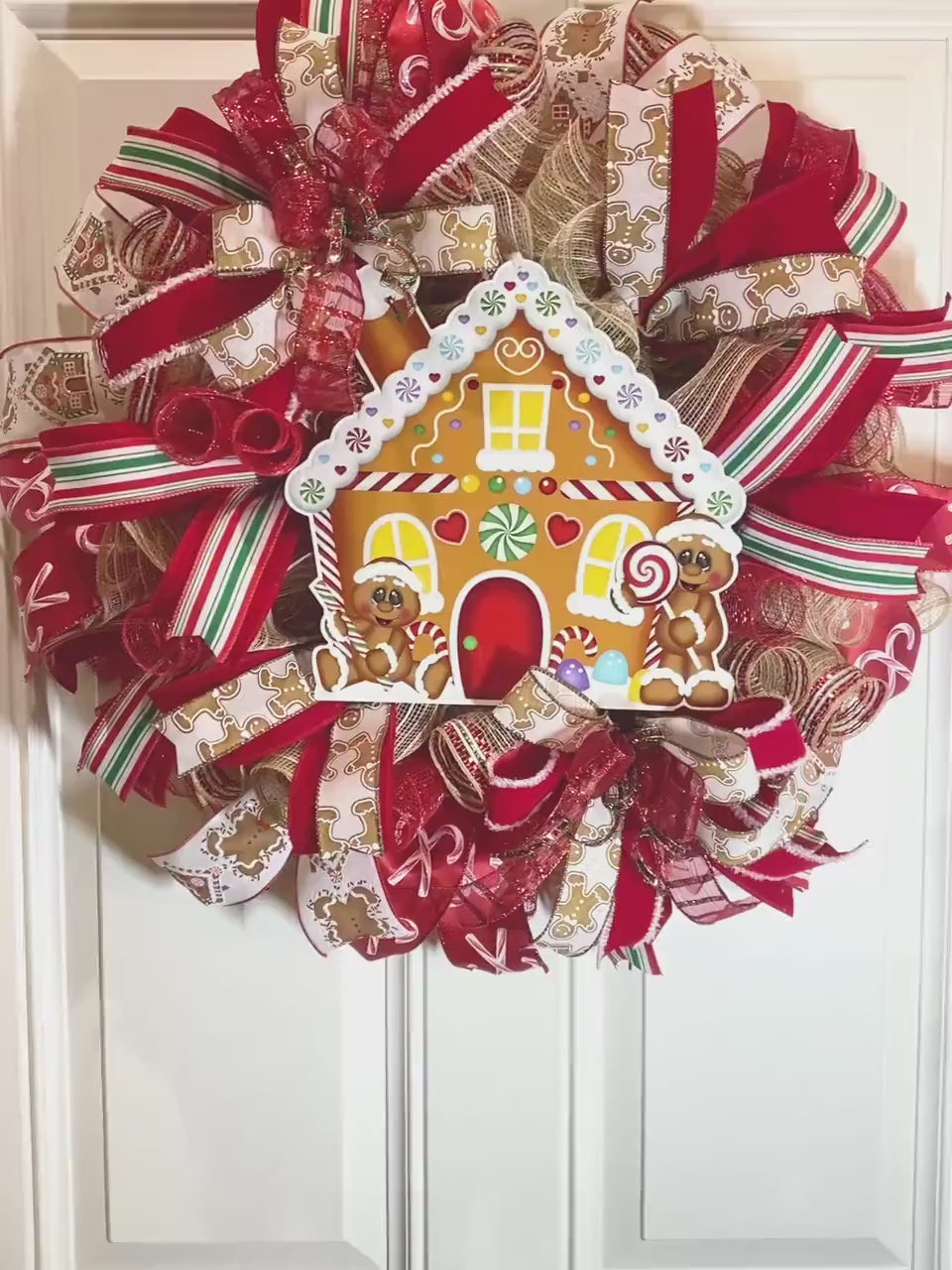 Christmas Wreath, Gingerbread Wreath, deco mesh wreath, Gingerbread House, Large Christmas Wreath for front door