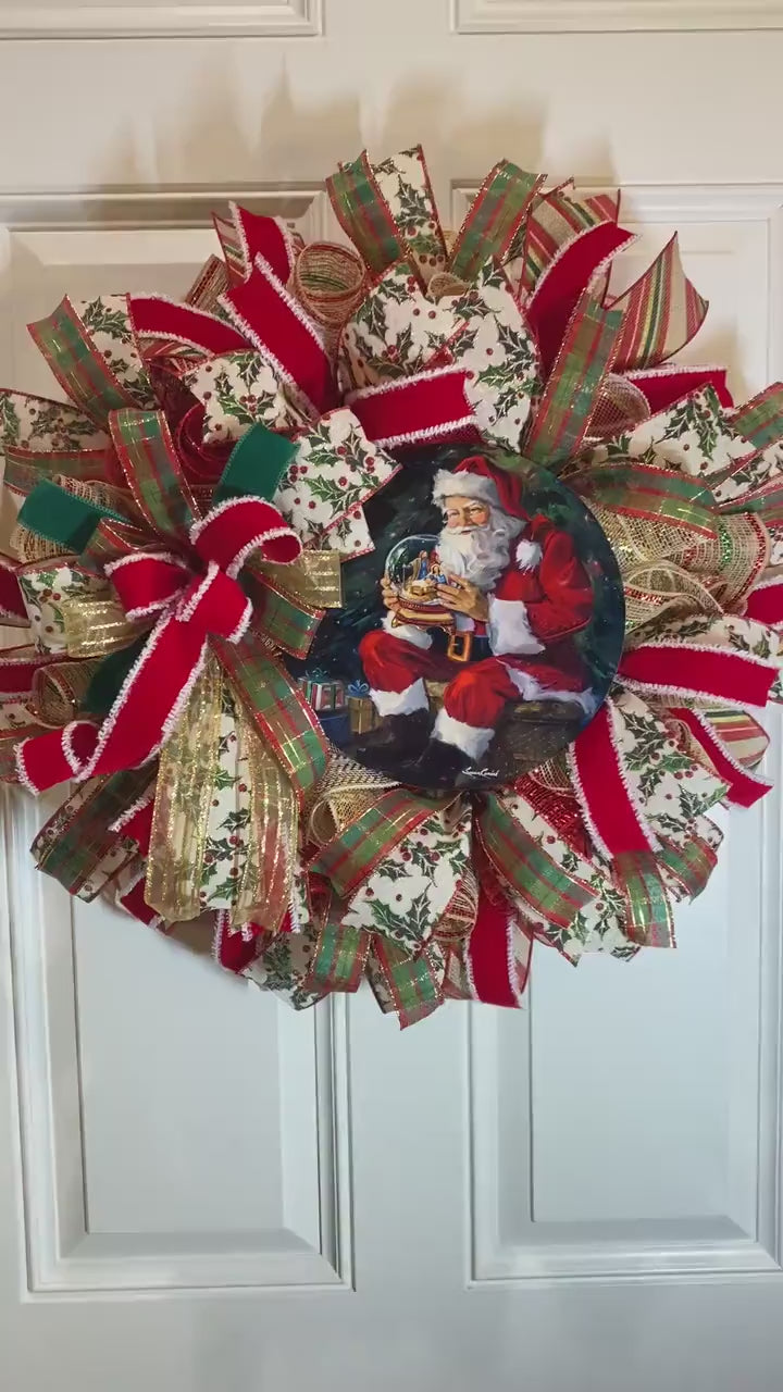 Christmas Wreath, Nativity, Santa Snow Globe, Double Door, deco mesh wreath, Winter Wreath for front door