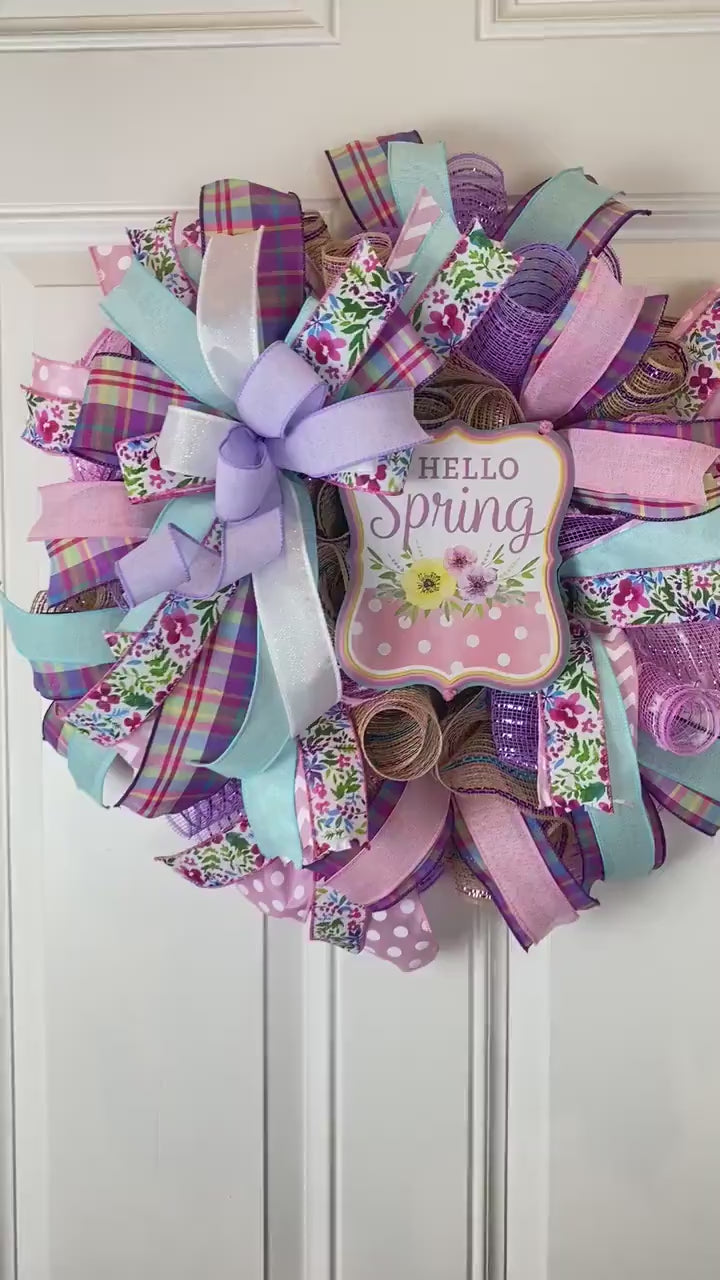 Pastel Spring Wreath: Floral Welcome Sign, Double Door Decor