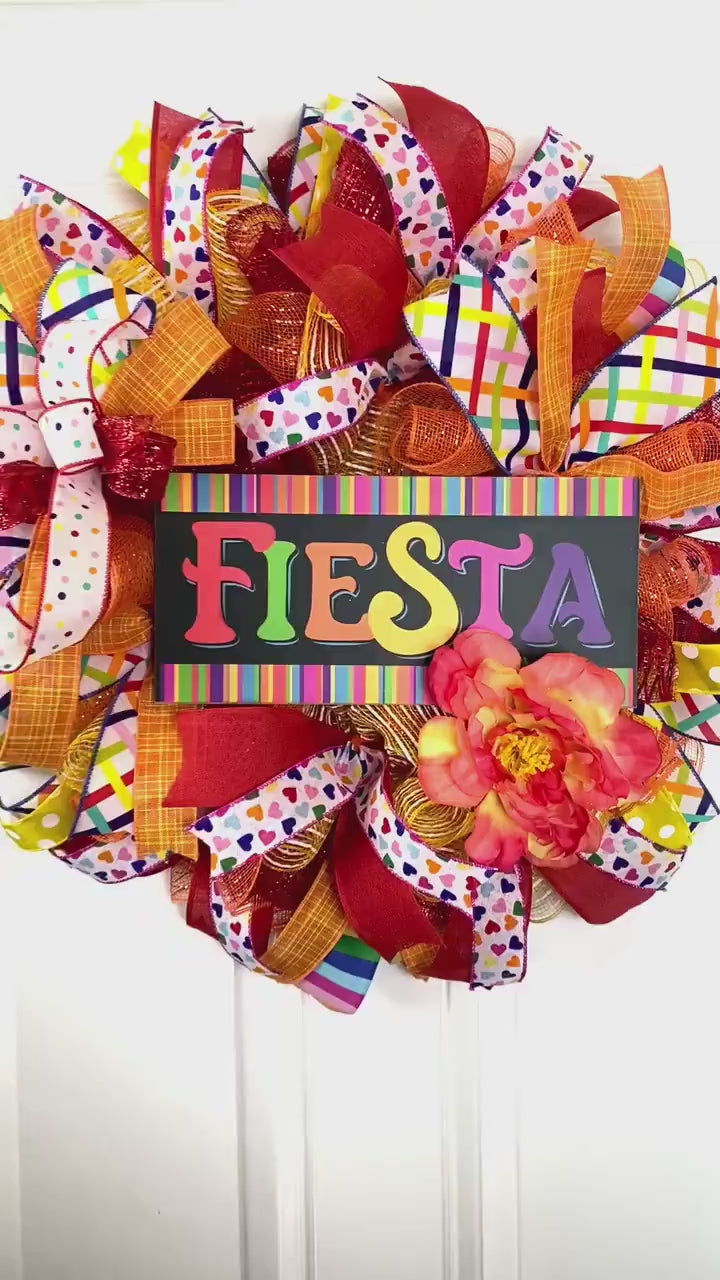 Fiesta Wreath, Cinco de Maya, Party Decor, Summer Deco Mesh