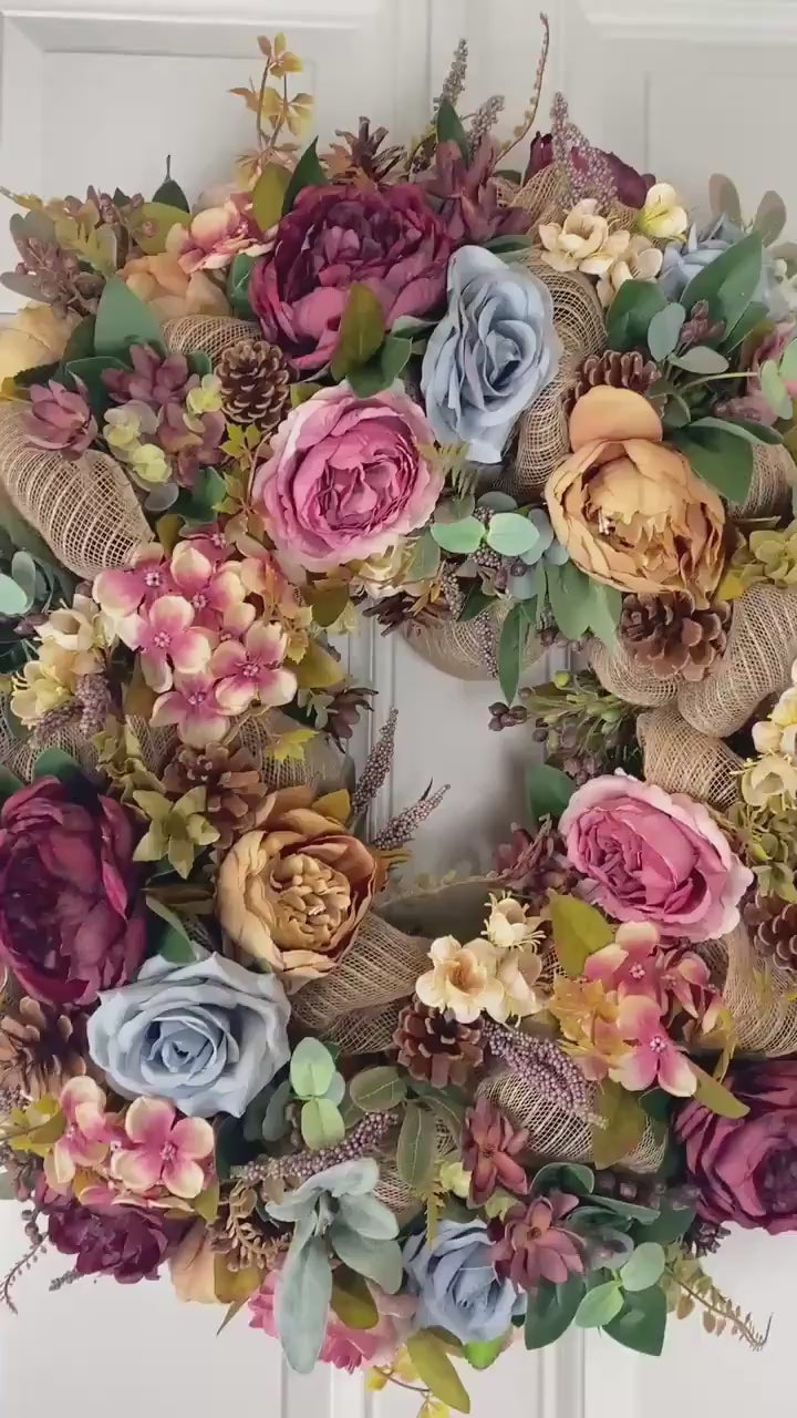 Muted Fall Peony and Hydrangea Wreath: Farmhouse Autumn Decor